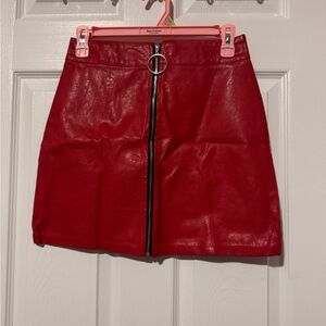 Red Pleather Full Zip Mini Skirt